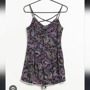 Hollister Navy and Pink Paisley Strappy Romper